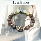 Green Brown Jade Pietersite Agate DZI Bracelet 18-19cm