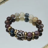 Green Brown Jade Pietersite Agate DZI Bracelet 18-19cm