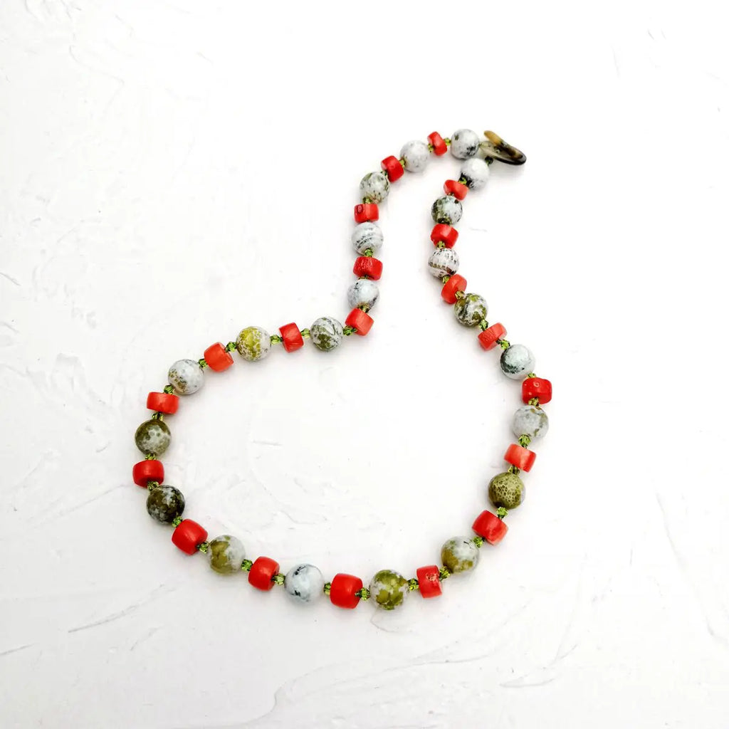 Real Stone Green Orange Necklace Agate Crystal Coral Necklace Women Jewelry Gift
