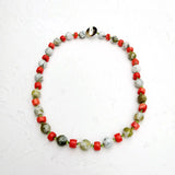 Real Stone Green Orange Necklace Agate Crystal Coral Necklace Women Jewelry Gift