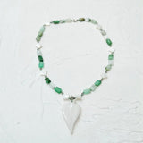 Green Chrysoprase Jade Leaf Pendant Women Necklace