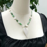 Green Chrysoprase Jade Leaf Pendant Women Necklace
