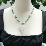 Green Chrysoprase Jade Leaf Pendant Women Necklace
