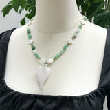 Green Chrysoprase Jade Leaf Pendant Women Necklace