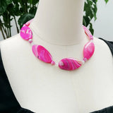 Real Stone Hot Pink Necklace Agate Crystal Necklace Women Jewelry