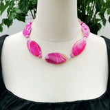 Real Stone Hot Pink Necklace Agate Crystal Necklace Women Jewelry