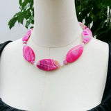 Real Stone Hot Pink Necklace Agate Crystal Necklace Women Jewelry