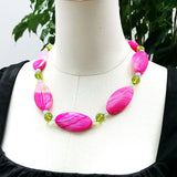 Real Stone Hot Pink Green Necklace Agate Crystal Choker Big Jewelry