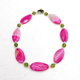 Real Stone Hot Pink Green Necklace Agate Crystal Choker Big Jewelry