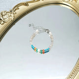 Gray Agates Turquoises Carnelian Pearl Bracelet