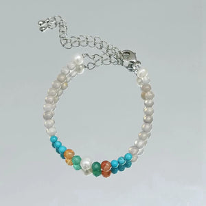 Gray Agates Turquoises Carnelian Pearl Bracelet