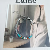 Gray Agates Turquoises Carnelian Pearl Bracelet