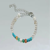 Gray Agates Turquoises Carnelian Pearl Bracelet