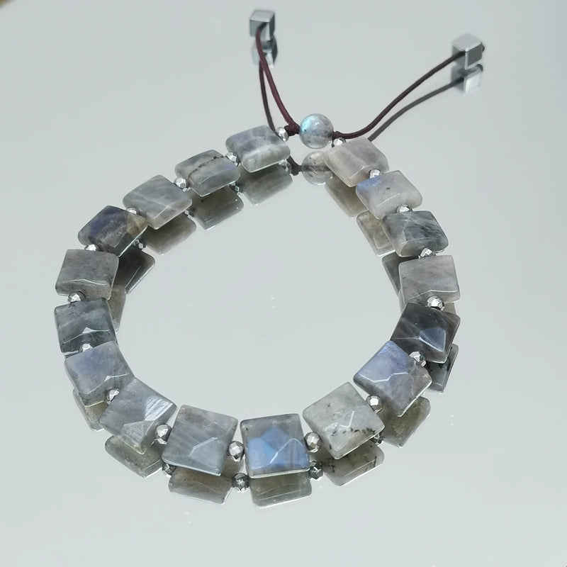 Labradorite Hematite Bracelet 17-23cm Women Men Jewelry Gift