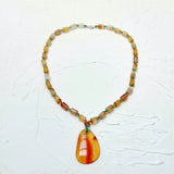 Real Stone Orange Green Necklace Agate Pendant Crystal Choker