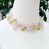 Real Stone Pink Green Necklace - Rose Quartz Lemon Jade Choker