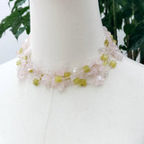 Real Stone Pink Green Necklace - Rose Quartz Lemon Jade Choker