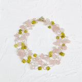 Real Stone Pink Green Necklace - Rose Quartz Lemon Jade Choker