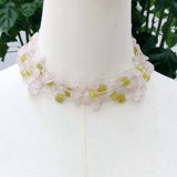 Real Stone Pink Green Necklace - Rose Quartz Lemon Jade Choker