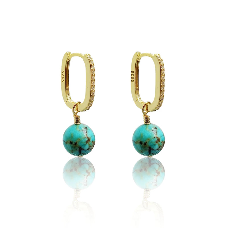 Turquoise Zircon Hoop Earrings 925 Silver Yellow Plated
