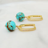Turquoise Zircon Hoop Earrings 925 Silver Yellow Plated