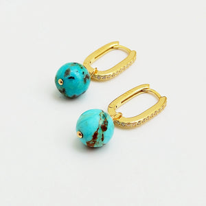 Turquoise Zircon Hoop Earrings 925 Silver Yellow Plated