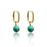 Turquoise Zircon Hoop Earrings 925 Silver Yellow Plated