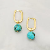 Turquoise Zircon Hoop Earrings 925 Silver Yellow Plated