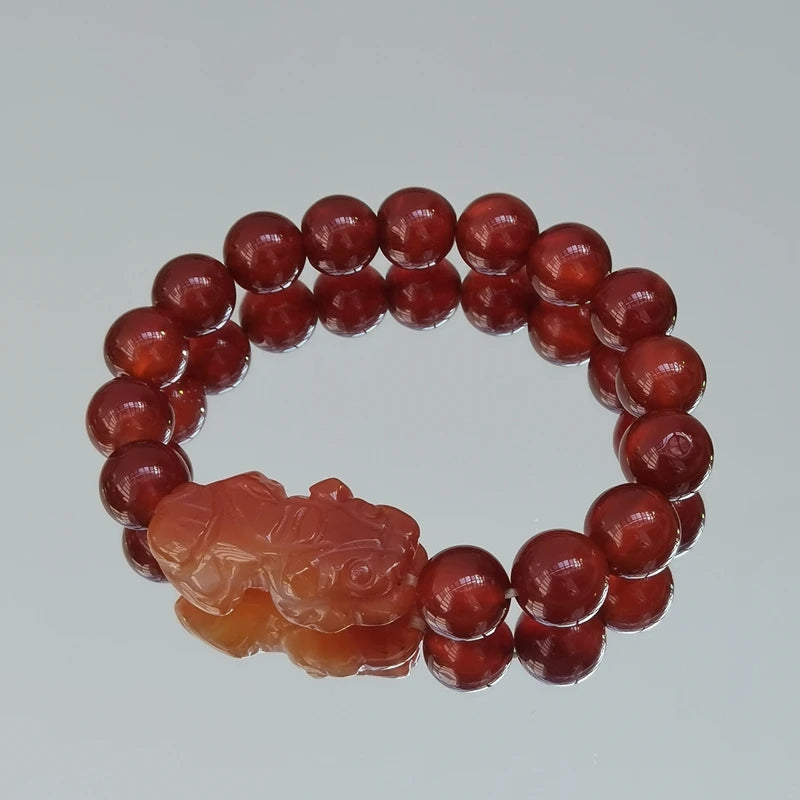 RealStone Orange Agate 10mm Bracelet Pixiu for Money