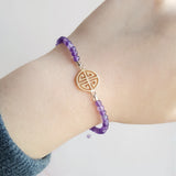 S925 Longevity Amethyst Bracelet 925 Sterling Silver Charm Adjustable Jewelry