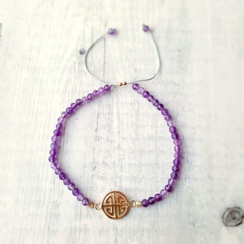 S925 Longevity Amethyst Bracelet 925 Sterling Silver Charm Adjustable Jewelry