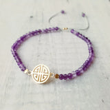 S925 Longevity Amethyst Bracelet 925 Sterling Silver Charm Adjustable Jewelry