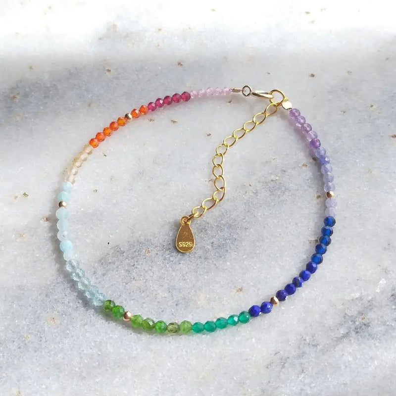 Rainbow Stone 925 Sterling Silver Bracelet For Women Girls
