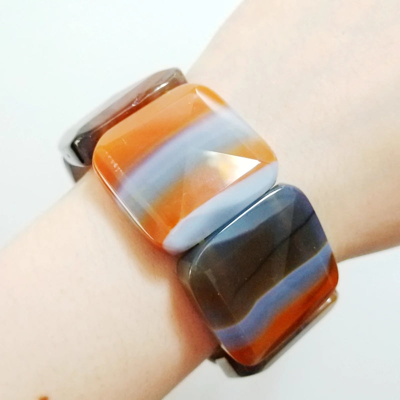 Stone Bracelet Agates Bracelet Gray Orange Stretch