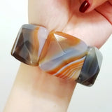 Stone Bracelet Agates Bracelet Gray Orange Stretch