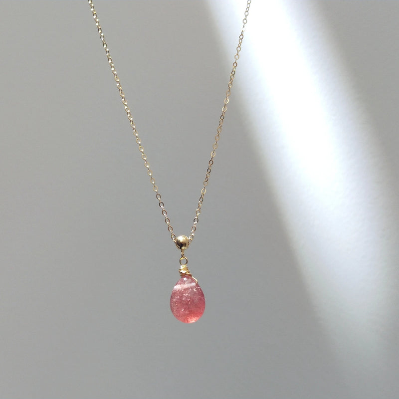 Strawberry Quartz Teardrop Choker Necklace 14K Filled