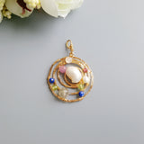 Freshwater Pearl Ruby Lapis Geometric Circle Pendant