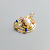 Freshwater Pearl Ruby Lapis Geometric Circle Pendant