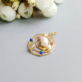 Freshwater Pearl Ruby Lapis Geometric Circle Pendant