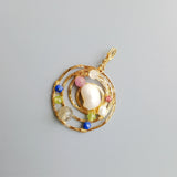 Freshwater Pearl Ruby Lapis Geometric Circle Pendant