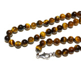 Tiger Eye Sterling Silver Necklace Platinum Clasp Men Women