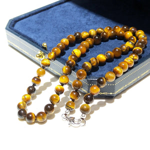 Tiger Eye Sterling Silver Necklace Platinum Clasp Men Women