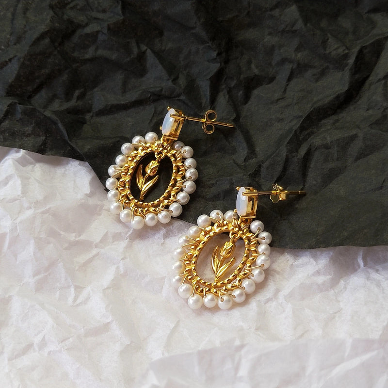 Freshwater Pearl 925 Silver Stud Earrings Vintage Women Jewelry