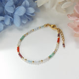 Tiny 2mm Stone Beaded Bracelet 14+2cm Boho Jewelry for Women