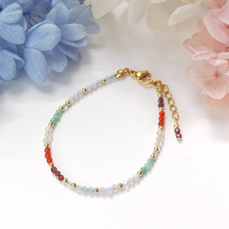 Tiny 2mm Stone Beaded Bracelet 14+2cm Boho Jewelry for Women