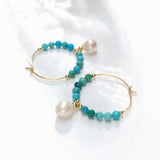 Turquoise Pearl 14K Filled 25mm Hoop Earrings Natural Stone