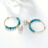 Turquoise Pearl 14K Filled 25mm Hoop Earrings Natural Stone