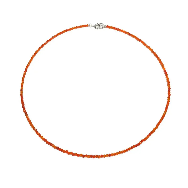 Real Carnelian Beads Choker Necklace 925 Sterling Silver Jewelry
