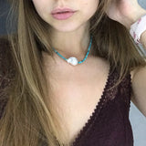 Turquoise Baroque Pearl Choker Necklace 925 Sterling Silver Women Jewelry