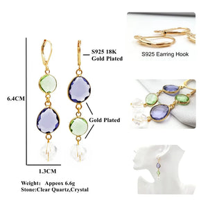 Crystal Quartz 925 Silver Long Dangle Earrings